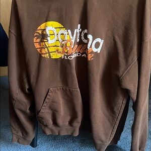 Brown Graphic Pullover Hoodie - Beach
